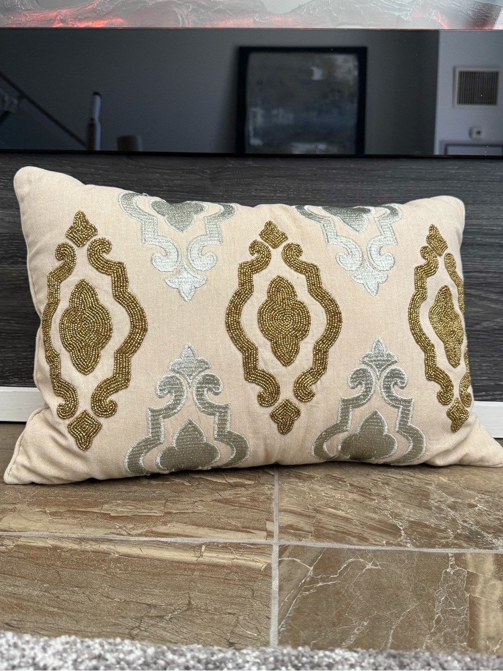 Pier 1 Gold Silver beaded luxury accent decor pillow